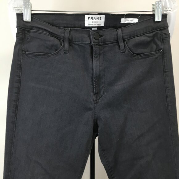 FRAME Denim 5Pocket Logo Hardware Quinn Le High Rise Waist Fray Hem Skinny Jeans - Picture 5 of 11